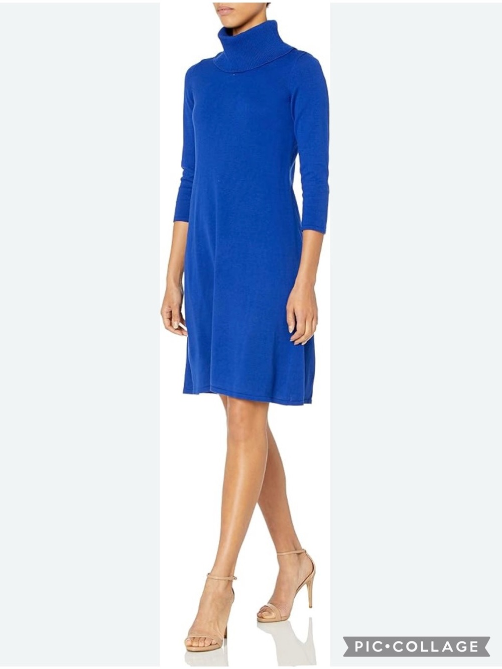 Nine West Dress M Royal Blue Knit Cowl Neck Skater M Quiet Luxury